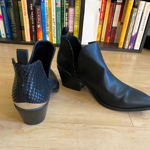 Black Faux Leather Express size 10 snake skin detail boots